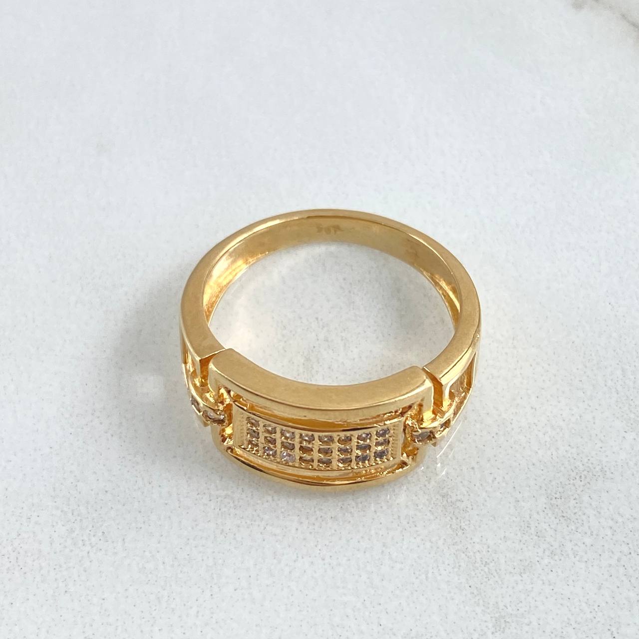 Anillo Anillo Fotograma Rectangular 4.45gr / T7 1/4 / Circones Blancos Oro Amarillo 18K