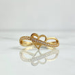 Anillo Corazon Entrelazado 2.45gr / T8 3/4 / Circones Blancos Oro Amarillo 18K
