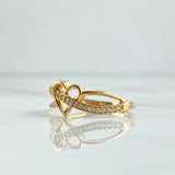 Anillo Corazon Entrelazado 2.45gr / T8 3/4 / Circones Blancos Oro Amarillo 18K