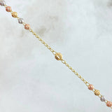 Rosario Virgen Milagrosa Cruz  8.3gr / 3mm-4mm Bola Diamantada Tres Oros 18K ©