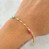 Pulso Rustico Tipo Militar 2.75gr / 18cm / 3mm Diamantado Cauchos Colores Oro Amarillo 18K ©