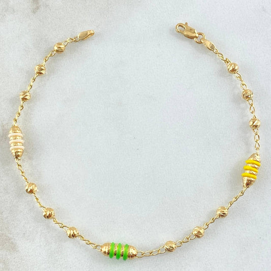 Pulso Rustico Tipo Militar 2.8gr / 18cm / 3mm Diamantado Cauchos Colores Oro Amarillo 18K ©