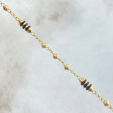 Pulso Rustico Tipo Militar 2.8gr / 18cm / 3mm Diamantado Cauchos Negros Oro Amarillo 18K ©