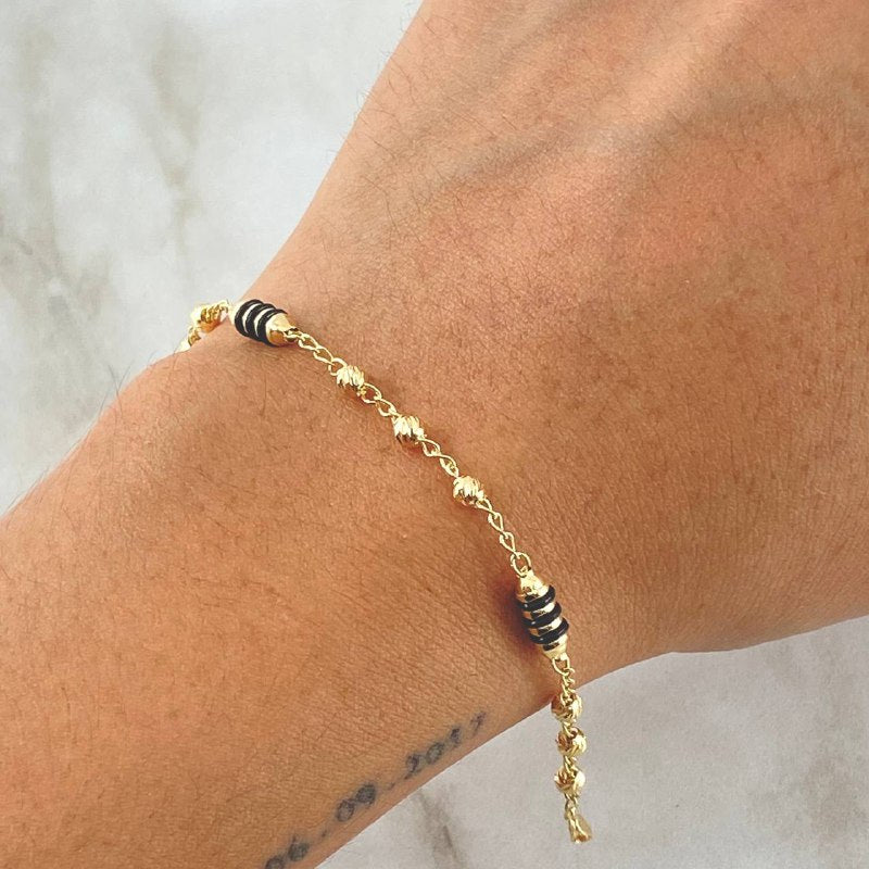 Pulso Rustico Tipo Militar 2.8gr / 18cm / 3mm Diamantado Cauchos Negros Oro Amarillo 18K ©