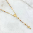 Rosario Virgen Milagrosa Cruz  8.3gr / 3mm-4mm Bola Diamantada Tres Oros 18K ©
