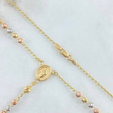 Rosario Virgen Milagrosa Cruz  8.3gr / 3mm-4mm Bola Diamantada Tres Oros 18K ©