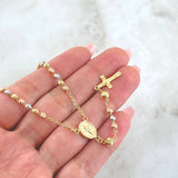 Rosario Virgen Milagrosa Cruz  8.3gr / 3mm-4mm Bola Diamantada Tres Oros 18K ©