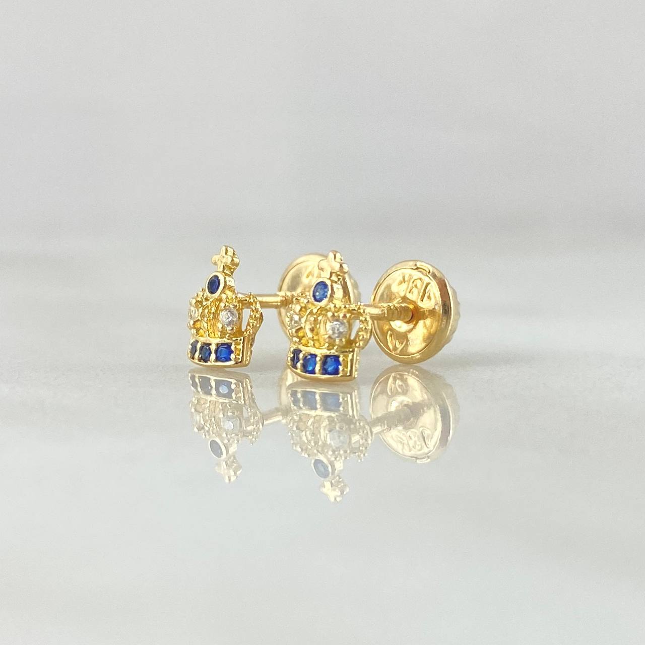 Topos Corona Real Basteada 0.8gr / 6.5mm Circones Azules Blancos Oro Amarillo 18K