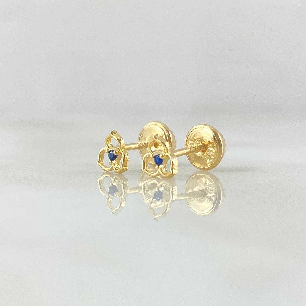 Topos Flor Tres Petalos 0.55gr / 5mm Circon Azul Oro Amarillo 18K