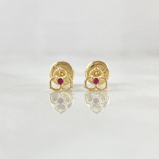 Topos Flor Tres Petalos 0.55gr / 5mm Circon Fucsia Oro Amarillo 18K