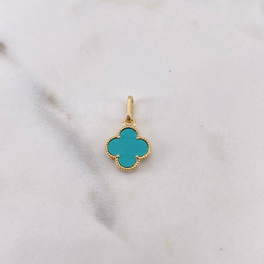 Dije Trebol 1.1gr / 1.8cm / Turqueza Oro Amarillo 18K &