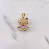 Dije Gata 5.3gr / 2.7cm / Circones Blancos Fucsias Lila Tres Oros 18K &