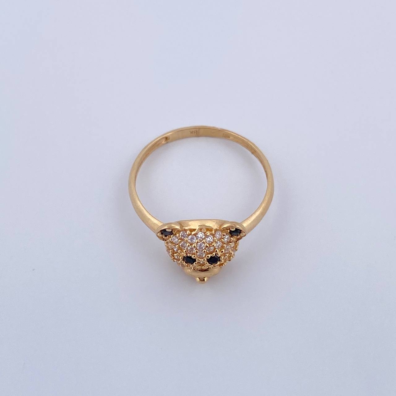 Anillo Rostro Oso 2.2gr / T7 / Circones Negros Blancos Oro Amarillo 18K &