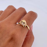 Anillo Rostro Oso 2.2gr / T7 / Circones Negros Blancos Oro Amarillo 18K &