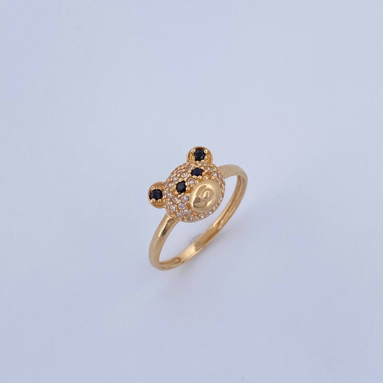Anillo Rostro Oso 2.2gr / T7 / Circones Negros Blancos Oro Amarillo 18K &