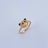 Anillo Rostro Oso 2.2gr / T7 / Circones Negros Blancos Oro Amarillo 18K &