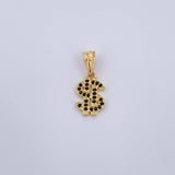 Dije Signo Peso 0.7gr / 1.7cm / Circones Negros Oro Amarillo 18K &