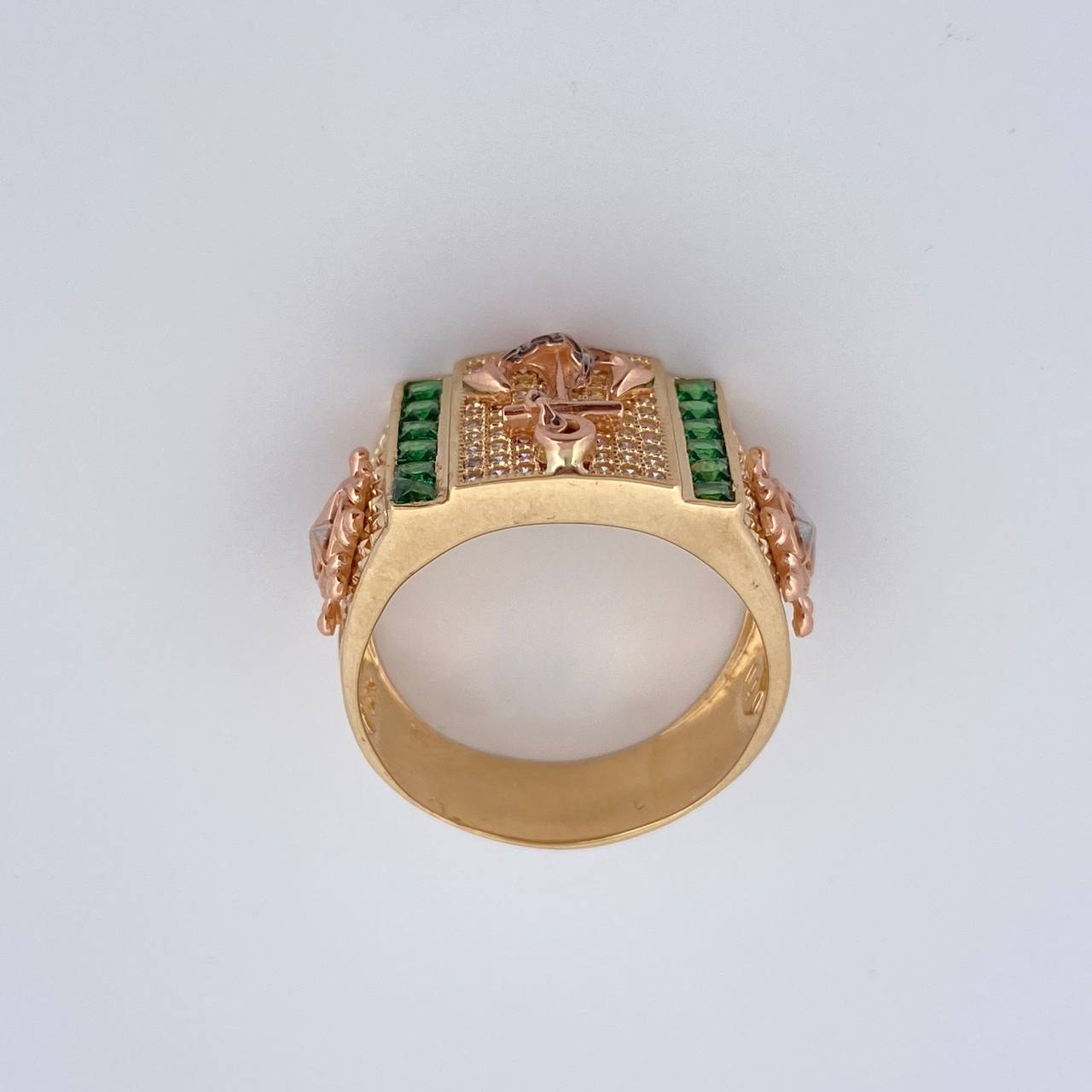 Anillo Ancla Timon 10gr / T10 / Circones Blancos Verdes Tres Oros 18K $
