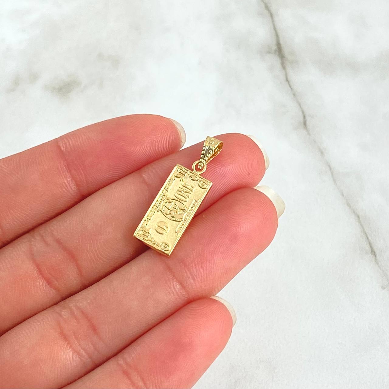 Dije Dólar 0.9gr / 2.4cm / Mate - Cargador Lateral Bordeado Oro Amarillo 18K