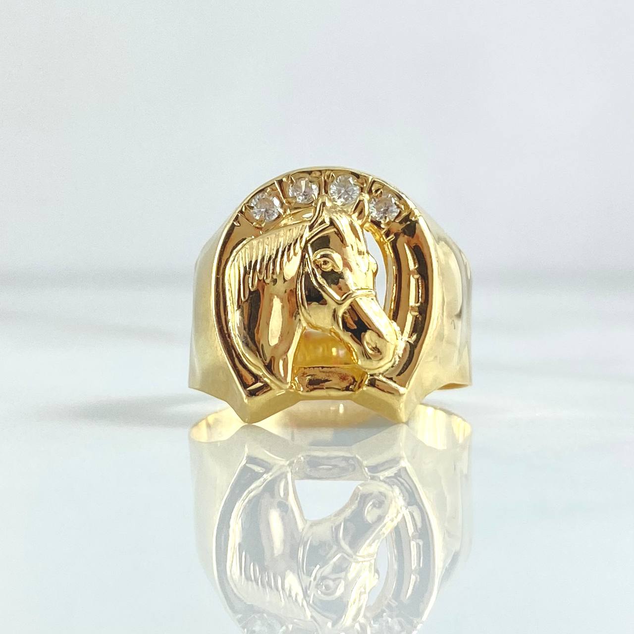 Anillo Herradura Caballo 3.3gr / T9 1/2 / Circones Blancos Oro Amarillo 18K