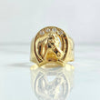 Anillo Herradura Caballo 3.3gr / T9 1/2 / Circones Blancos Oro Amarillo 18K