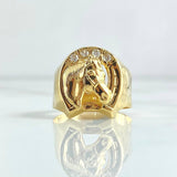 Anillo Herradura Caballo 3.3gr / T9 1/2 / Circones Blancos Oro Amarillo 18K