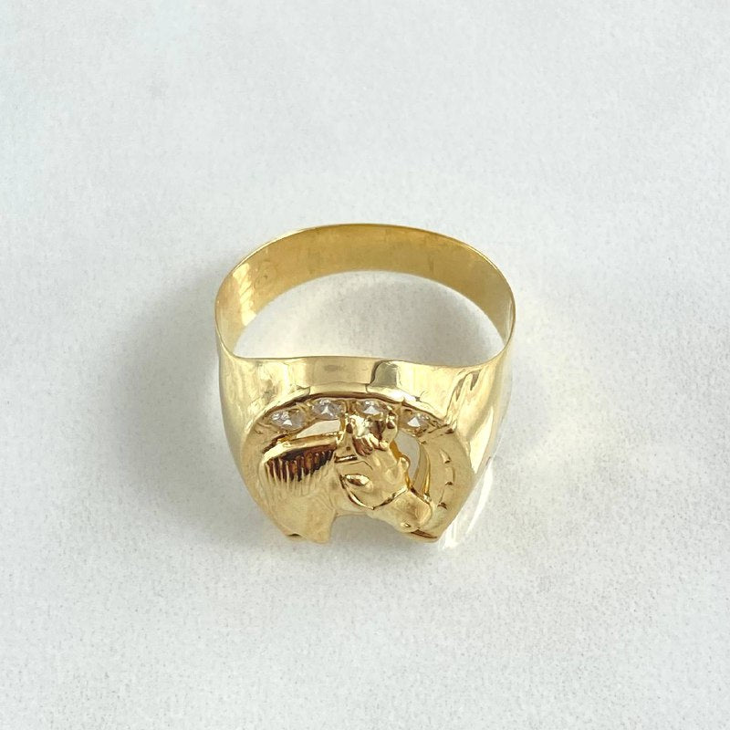 Anillo Herradura Caballo 3.3gr / T9 1/2 / Circones Blancos Oro Amarillo 18K
