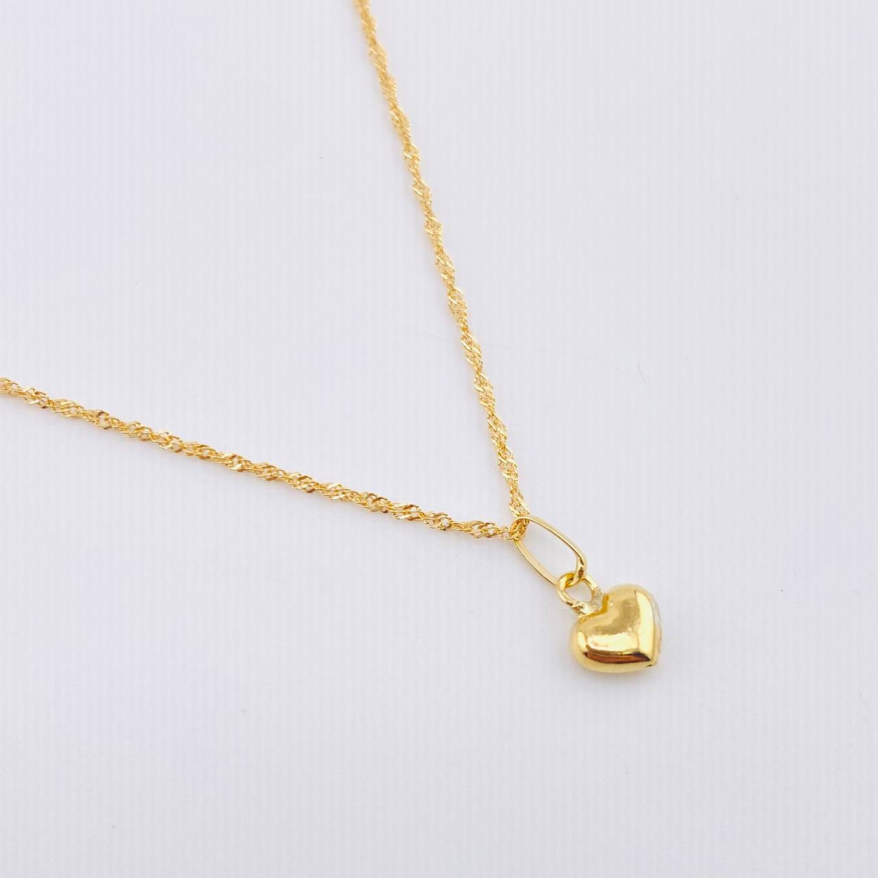Set Cadena y Dije Singapur + Corazón 1.25gr / 50cm / 1mm Oro Amarillo 18K (Oferta) *