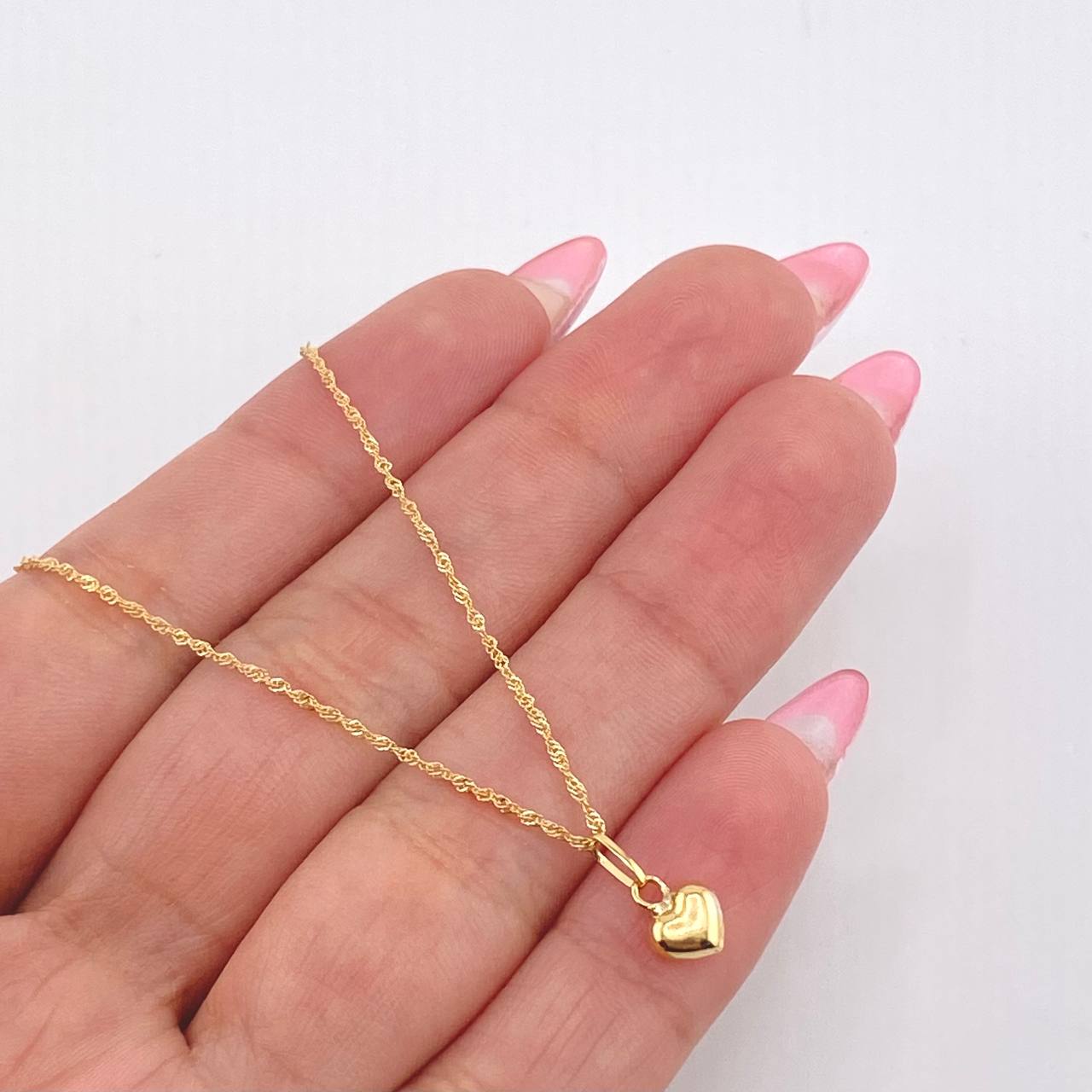 Set Cadena y Dije Singapur + Corazón 1.25gr / 50cm / 1mm Oro Amarillo 18K (Oferta) ©