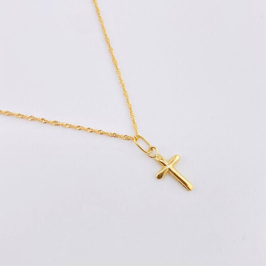 Set Cadena y Dije Singapur + Crúz Lisa 1.25gr / 50cm / 1mm Oro Amarillo 18K (Oferta) *