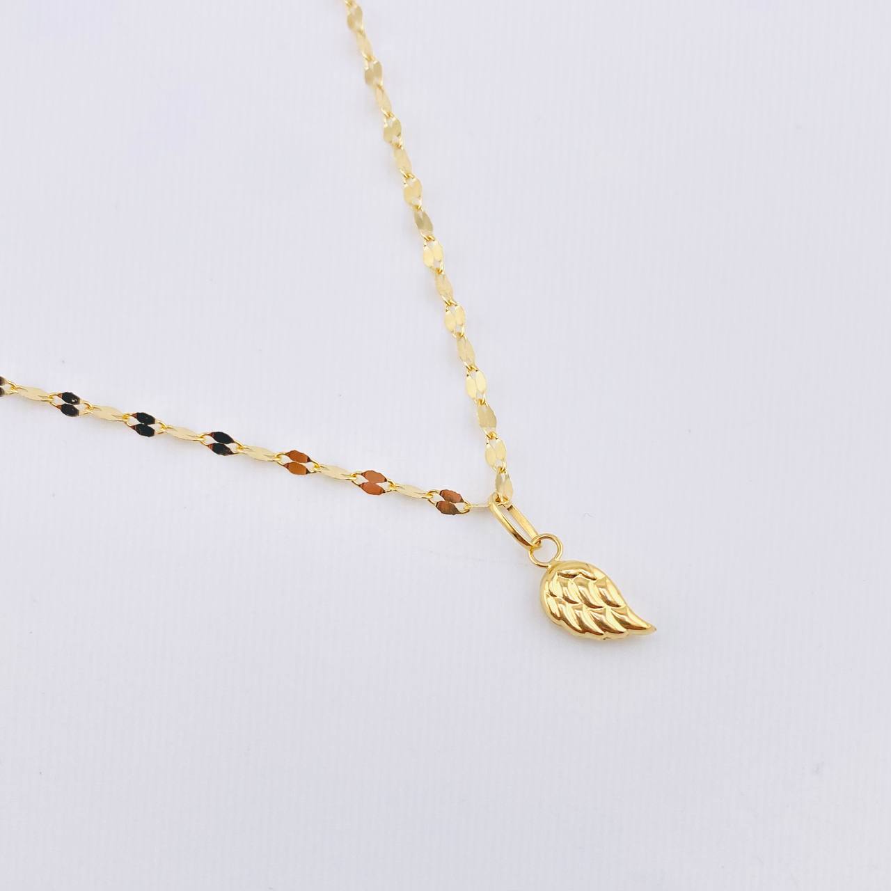 Set Cadena y Dije Flor Espejo + Ala 1.55gr / 45cm / 1.8mm Oro Amarillo 18K (Oferta)