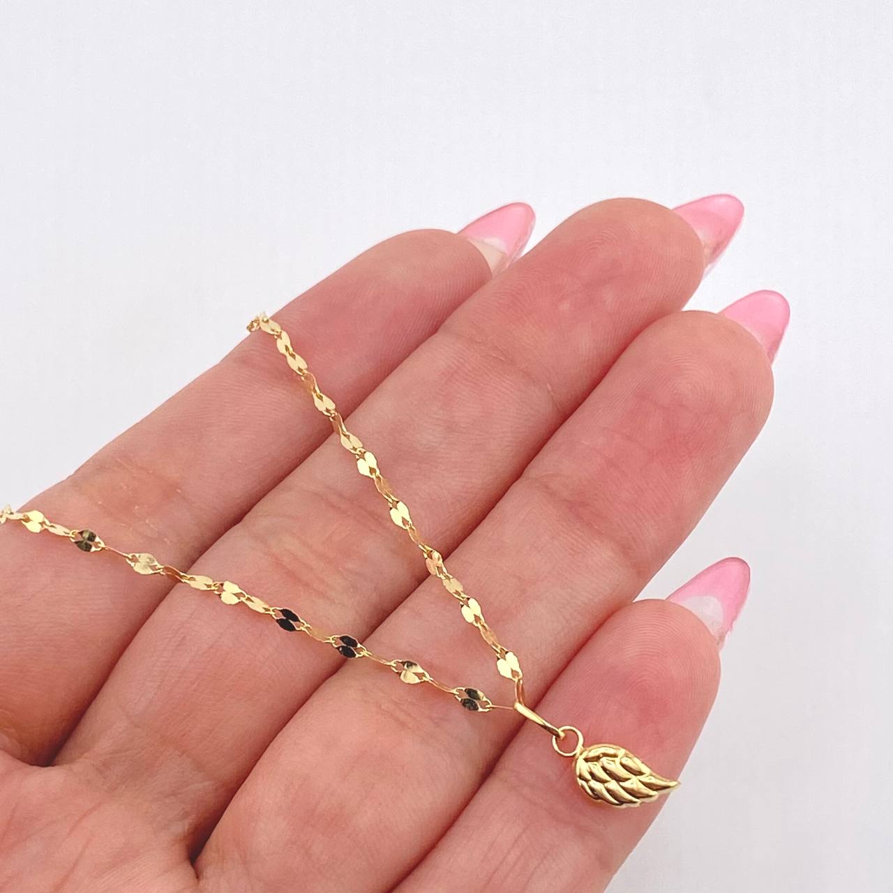 Set Cadena y Dije Flor Espejo + Ala 1.4gr / 45cm / 1.8mm Oro Amarillo 18K (Oferta)