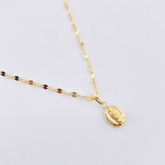 Set Cadena y Dije Flor Espejo + Virgen Guadalupe 1.4gr / 45cm / 1.8mm Oro Amarillo 18K (Oferta) *