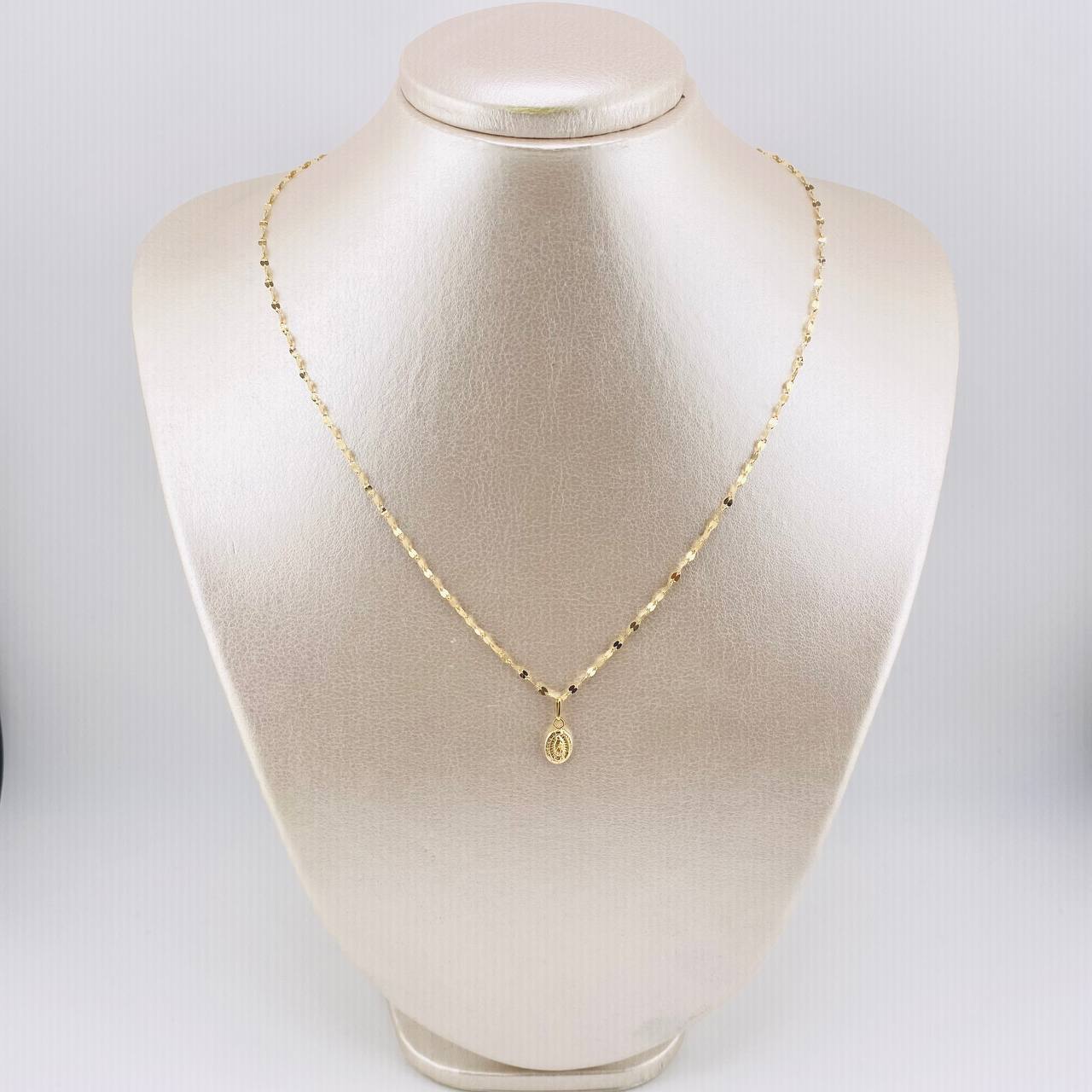 Set Cadena y Dije Flor Espejo + Virgen Guadalupe 1.4gr / 45cm / 1.8mm Oro Amarillo 18K (Oferta) *