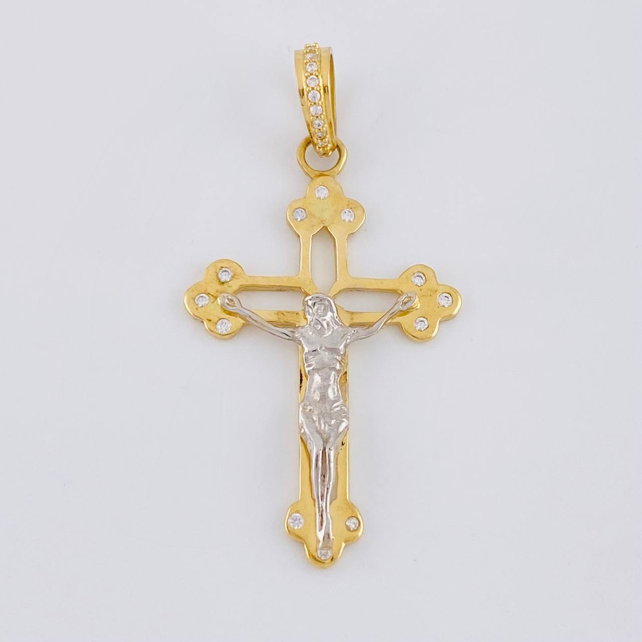 Dije Cruz silueta cristo 3.85g / 4.5cm Dos Oros Amarillo Blanco 18K