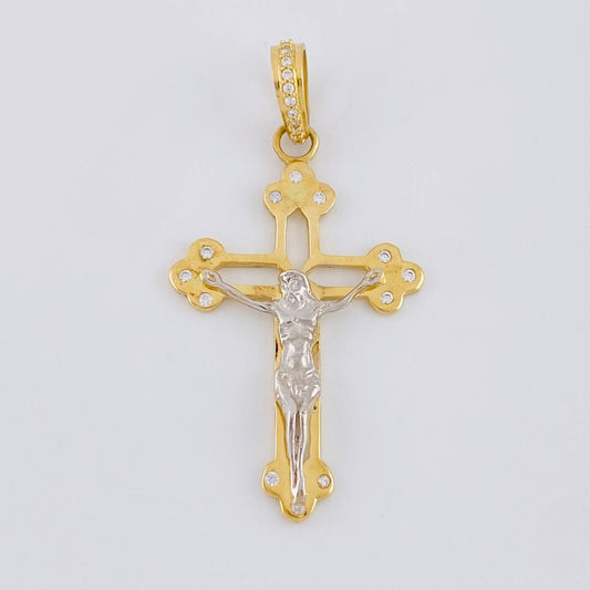 Dije Cruz silueta cristo 3.85g / 4.5cm Dos Oros Amarillo Blanco 18K