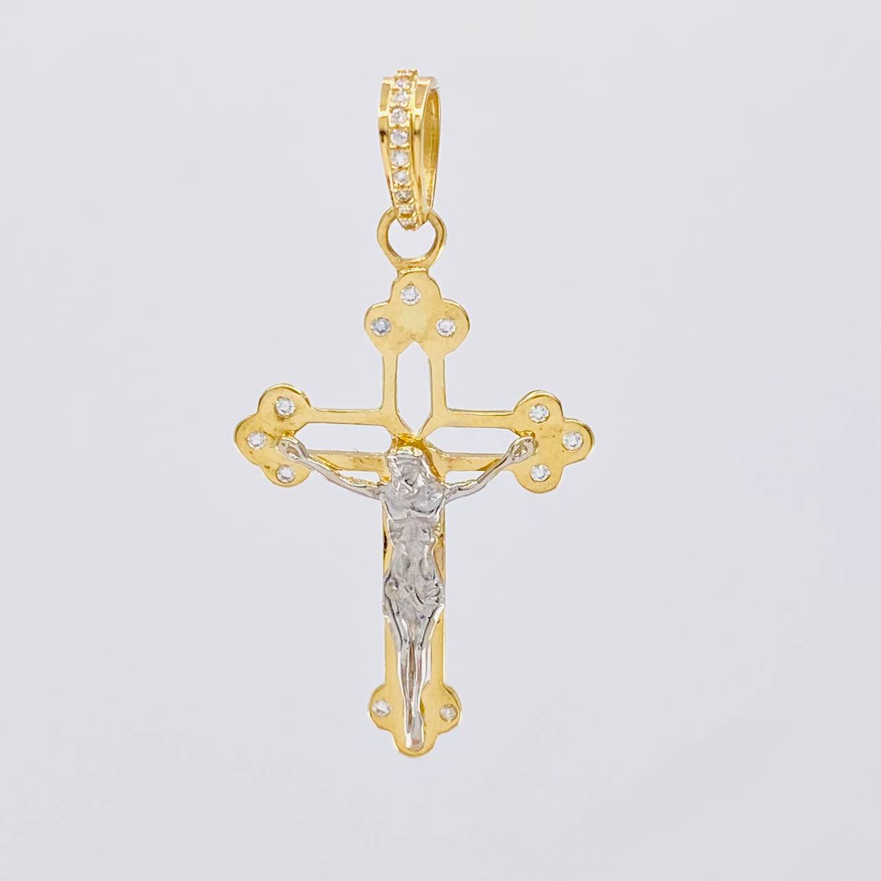 Dije Cruz silueta cristo 3.85g / 4.5cm Dos Oros Amarillo Blanco 18K