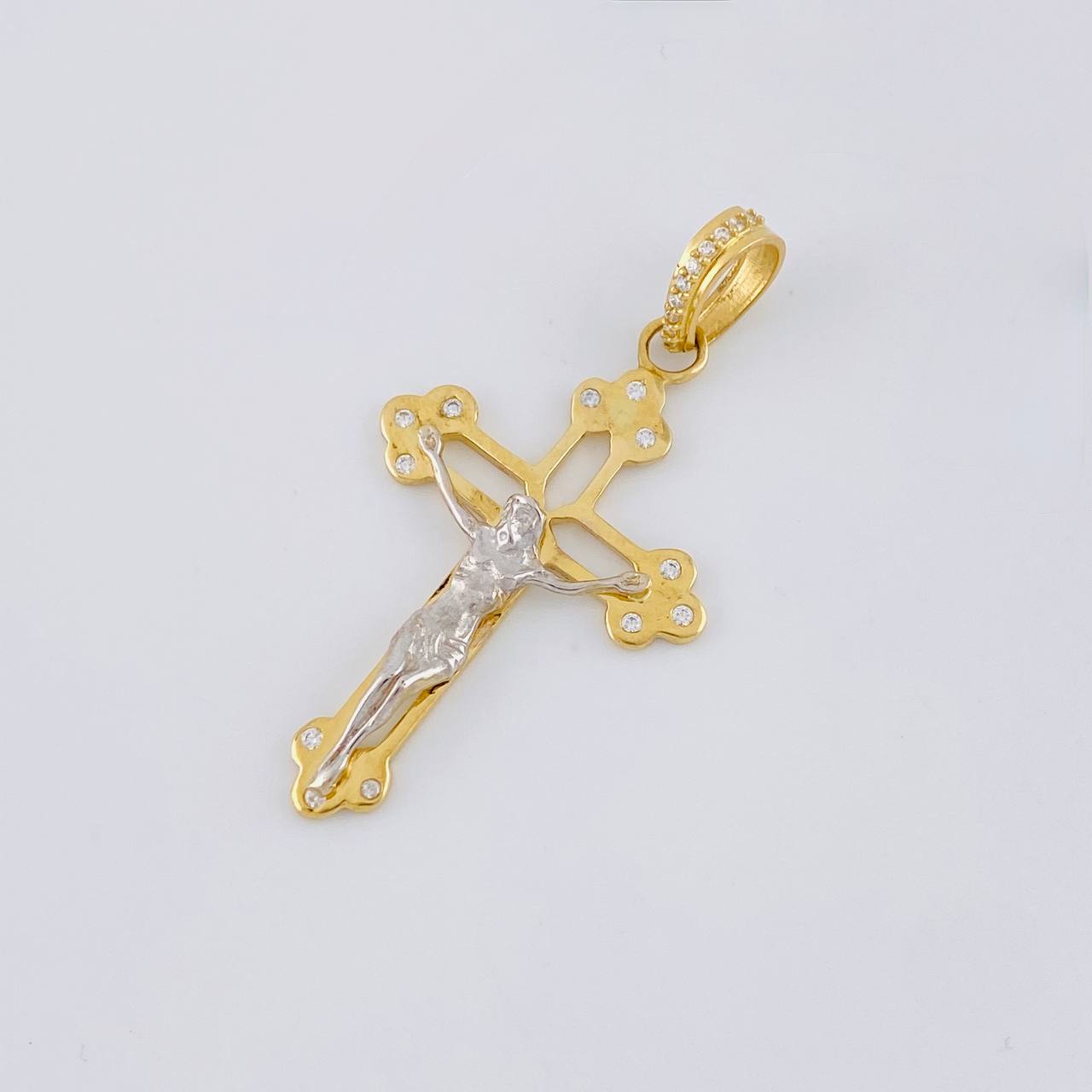Dije Cruz silueta cristo 3.85g / 4.5cm Dos Oros Amarillo Blanco 18K