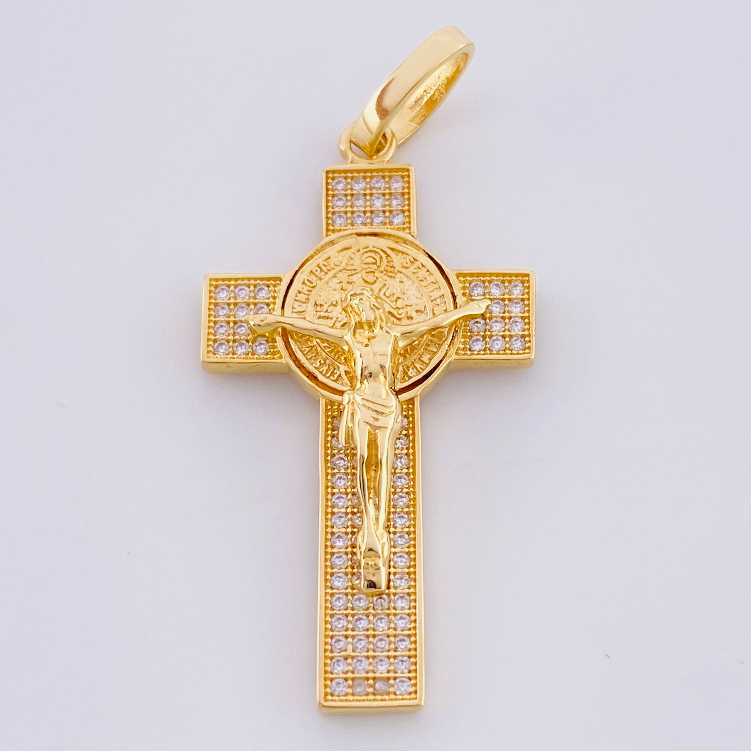 Dije Cruz Cristo San Benito 4.65g / 4.5cm Oro Amarillo 18K