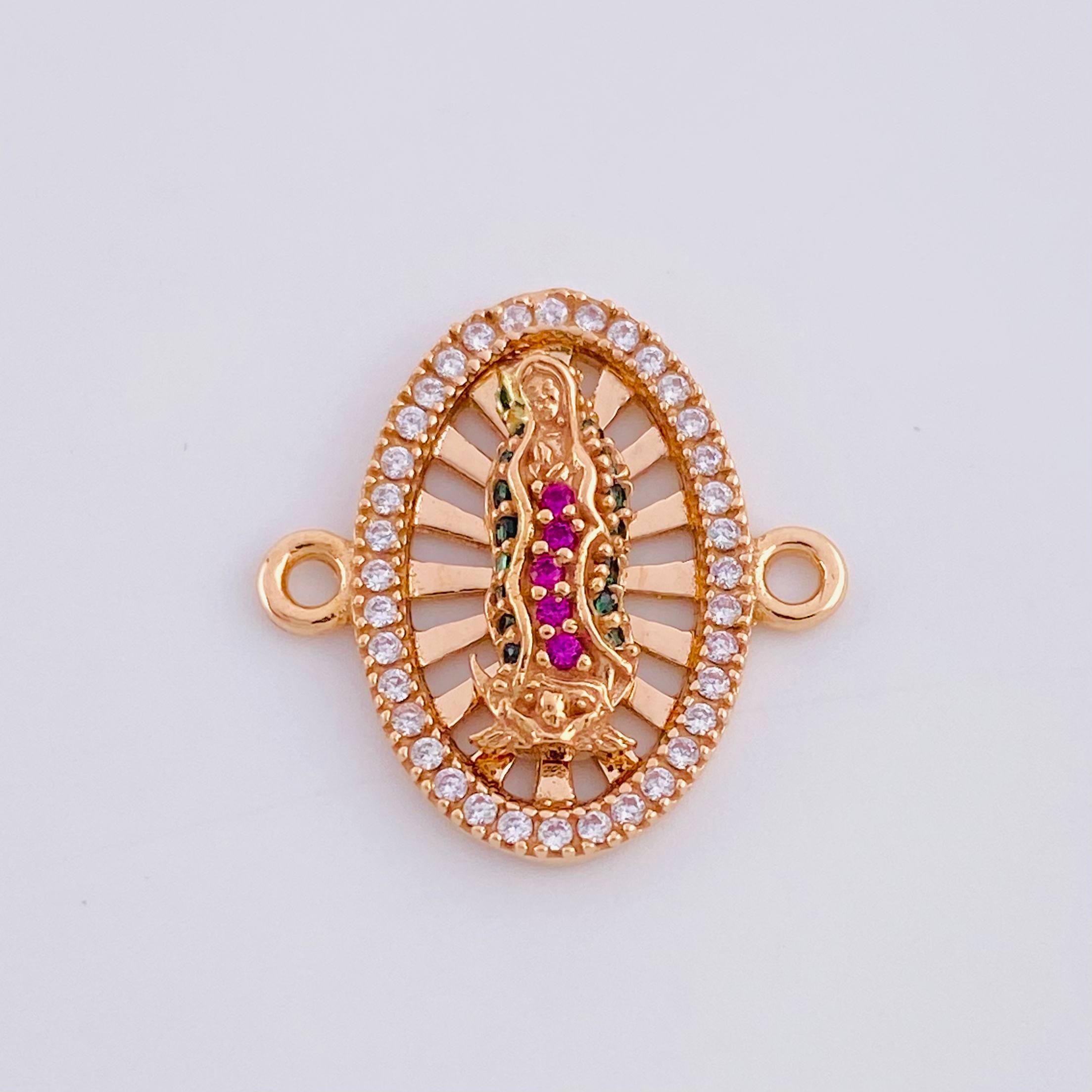 Herraje Virgen de Guadalupe Ovalo Filigrana 2.1g / 1.8cm Oro Rosa 18K