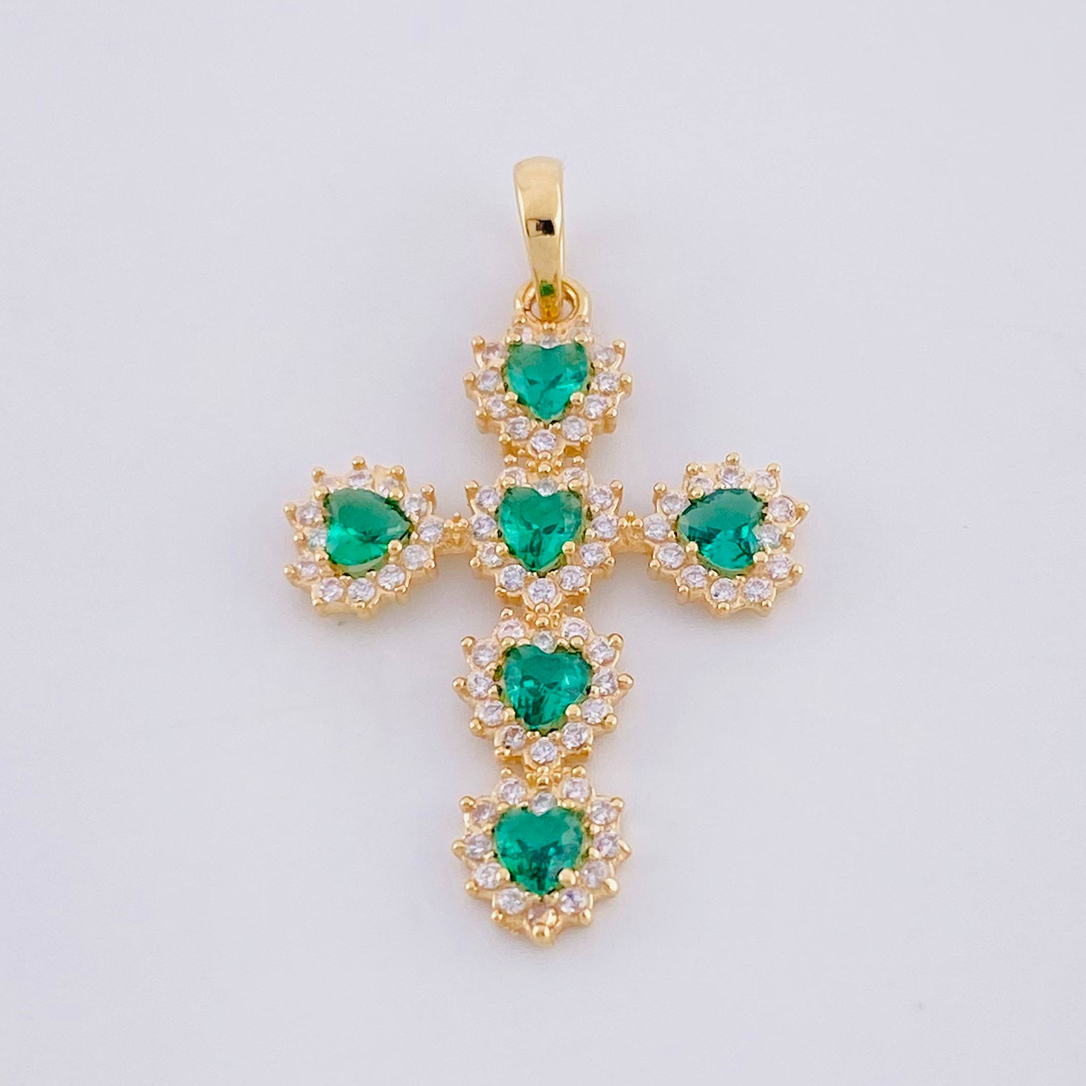 Dije Cruz Corazones Tupidos 2.05g / 3cm Oro Amarillo 18K