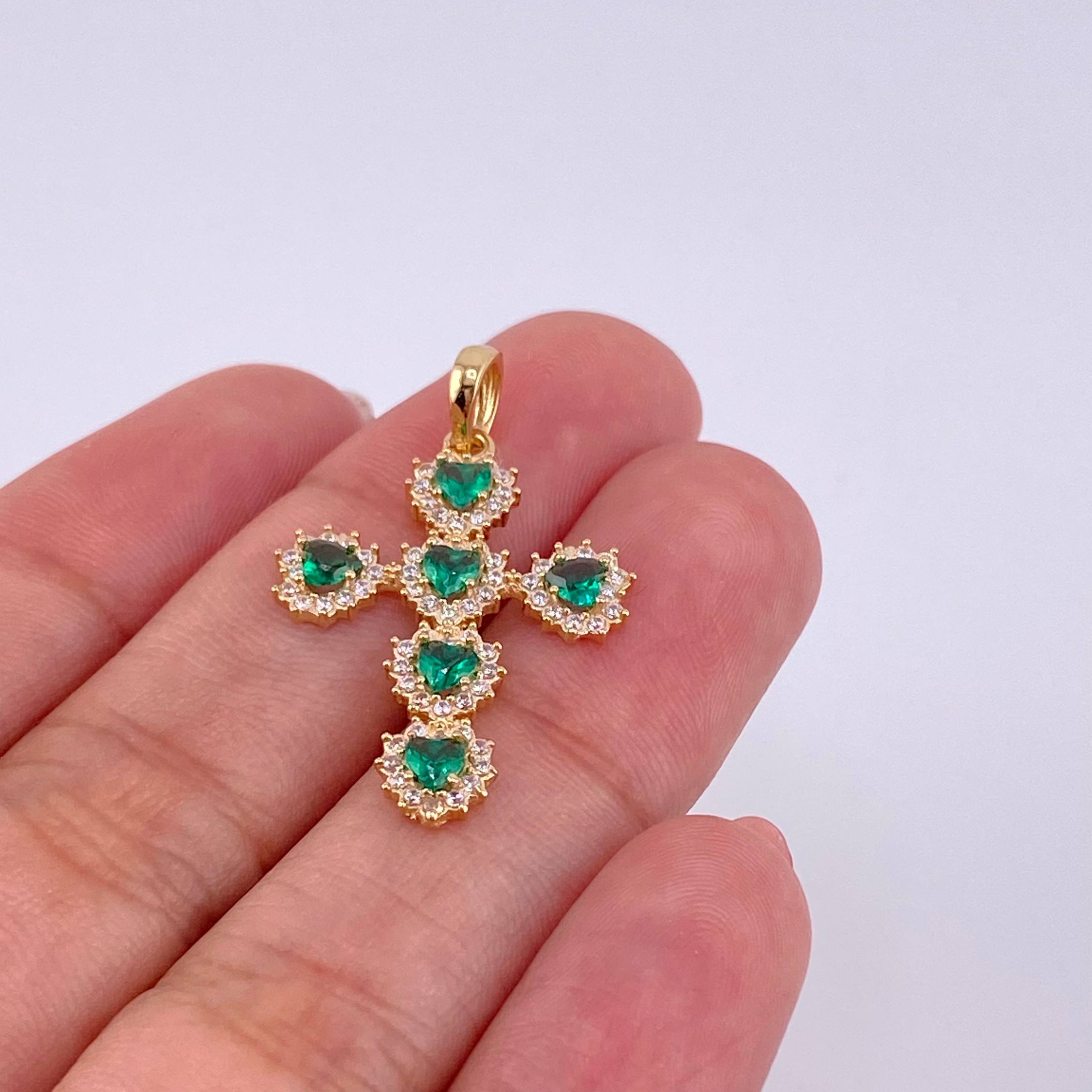 Dije Cruz Corazones Tupidos 2.05g / 3cm Oro Amarillo 18K