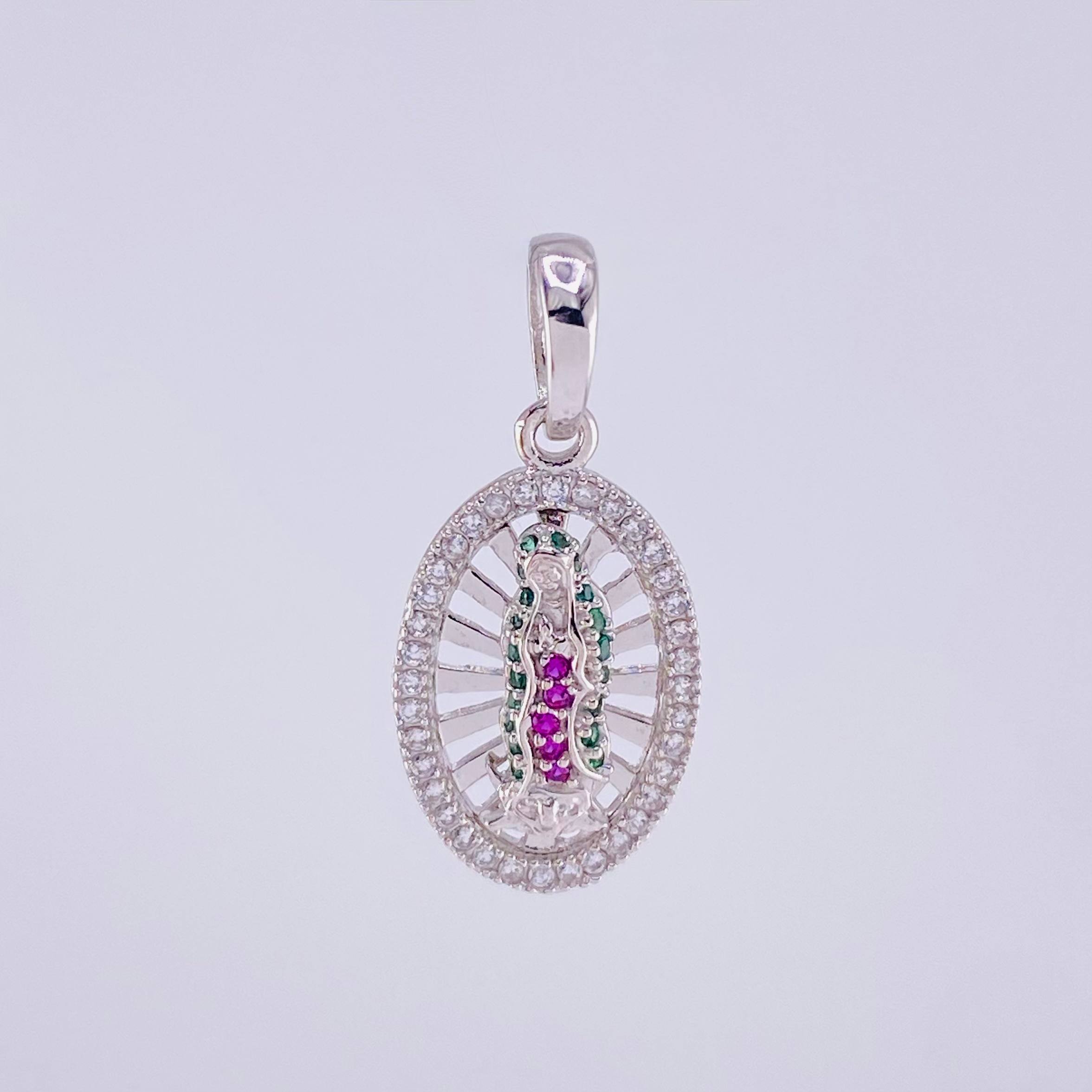 Dije Virgen de Guadalupe Ovalo Filigrana 2.2g / 2.5cm Oro Blanco 18K
