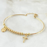 Pulso Aro Colgante Bolas 4.5gr / 17cm-18cm / 3mm Lisas Cruz - Virgen Milagrosa Oro Amarillo +4 18K ©