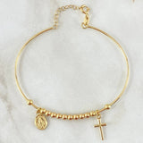 Pulso Aro Colgante Bolas 4.5gr / 17cm-18cm / 3mm Lisas Cruz - Virgen Milagrosa Oro Amarillo +4 18K ©