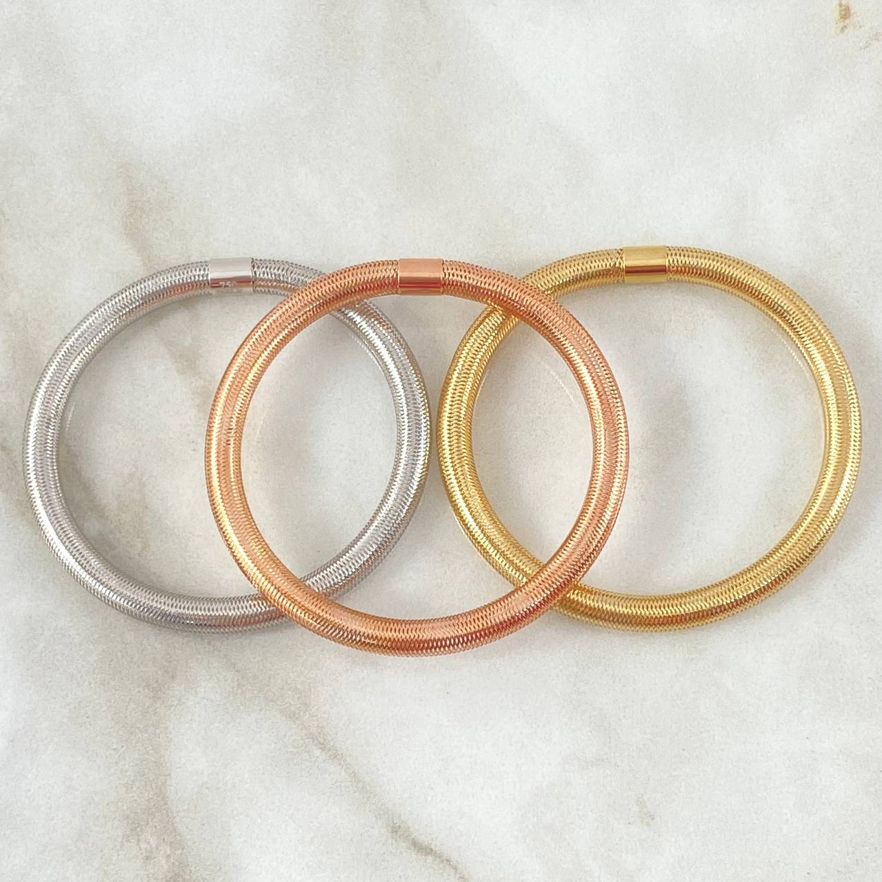 Pulso Trio Aros Reticulados 4.35gr / 14cm-16cm / 4.3mm Tres Oros +4 18K