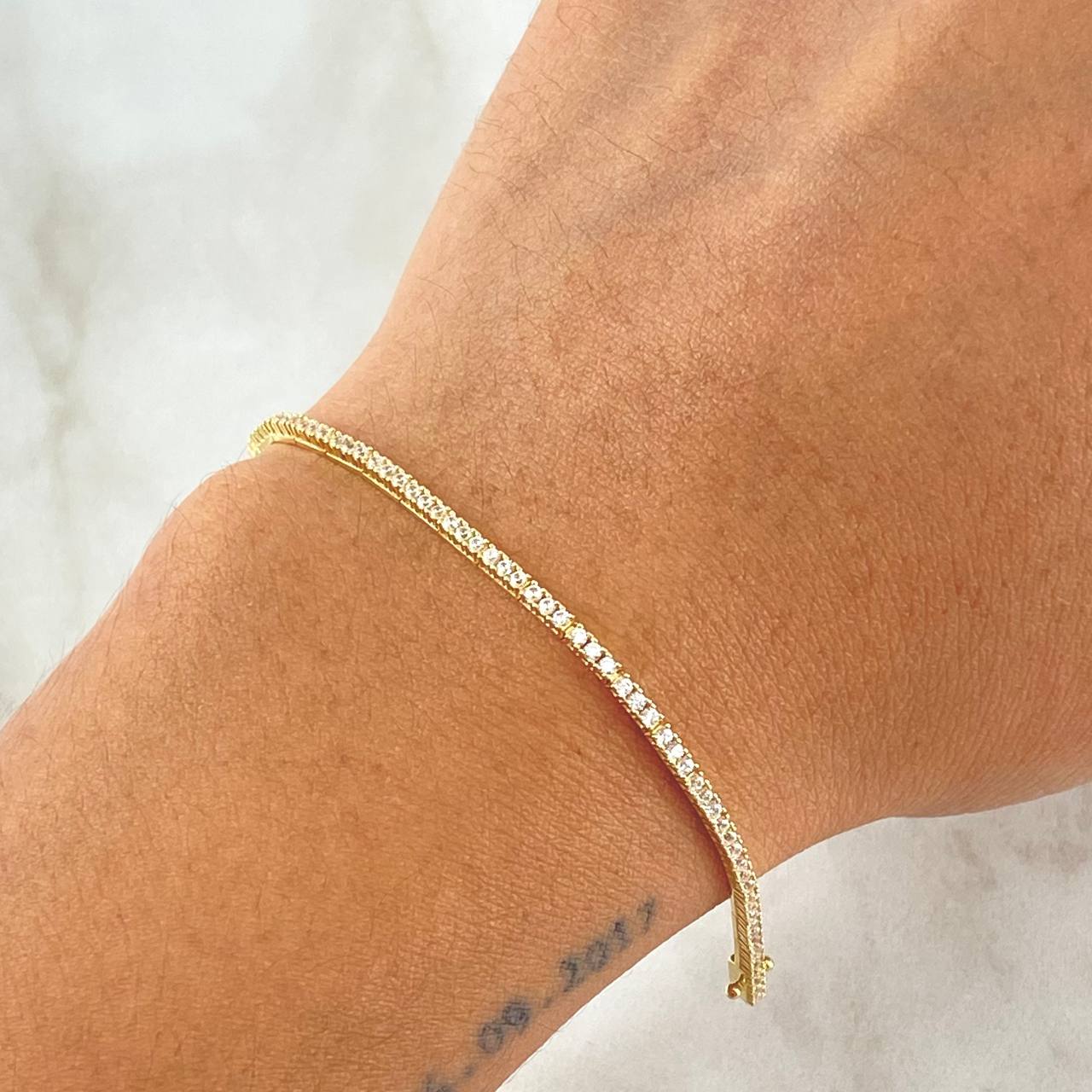 Pulso Tennis 4.1gr / 18cm / 1.8mm Circones Blancos Oro Amarillo +4 18K (Oferta)*