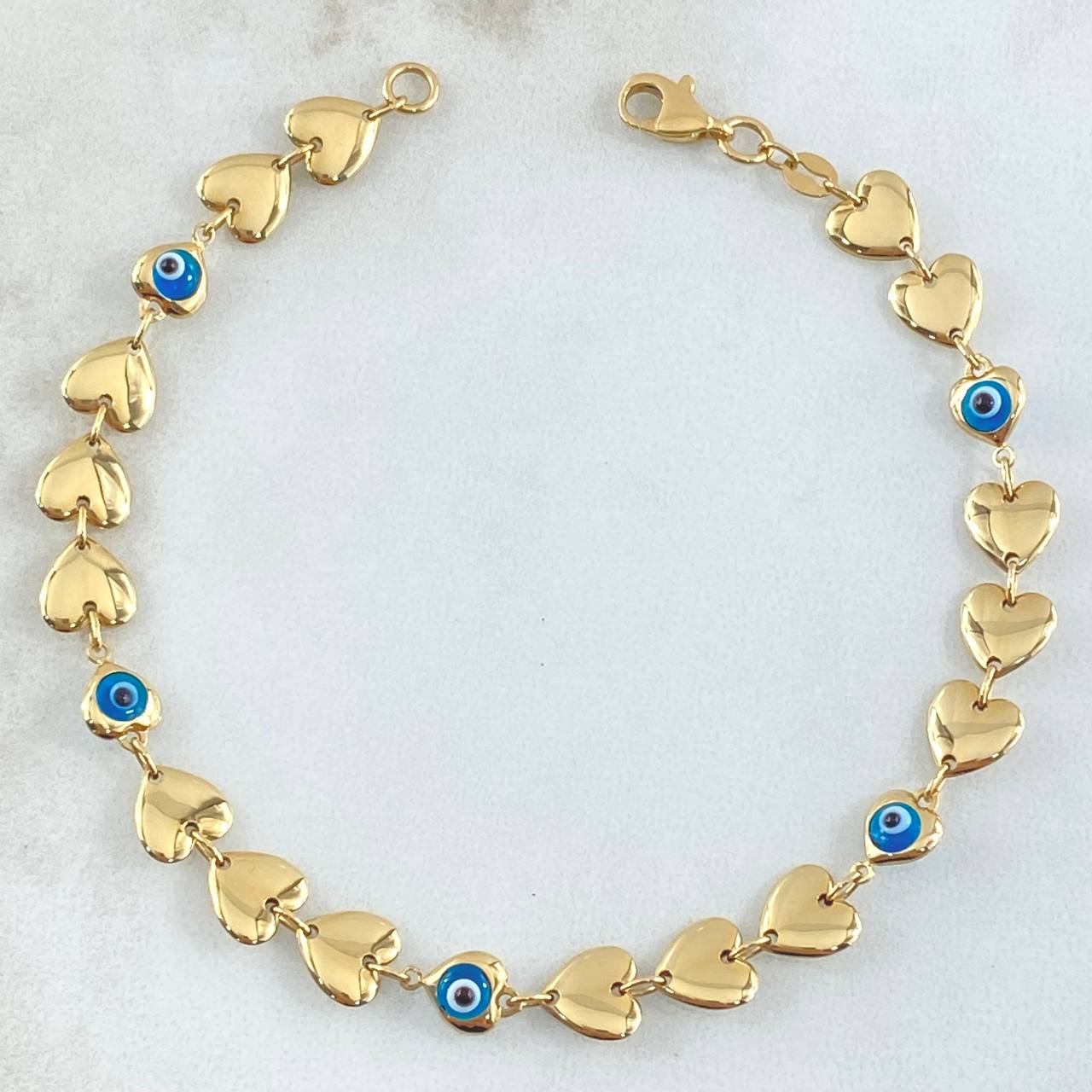 Pulso Corazones Ojos Turcos 4.2gr / 19.5cm / 6.7mm Oro Amarillo +4 18K