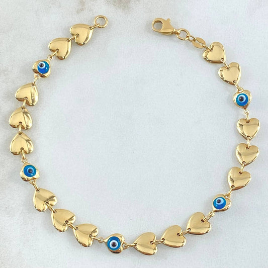 Pulso Corazones Ojos Turcos 4.2gr / 19.5cm / 6.7mm Oro Amarillo +4 18K