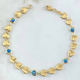 Pulso Corazones Ojos Turcos 4.2gr / 19.5cm / 6.7mm Oro Amarillo +4 18K